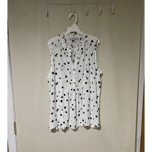 NWOT Women's LOFT White Black Polka Dot Sleeveless Blouse Top M